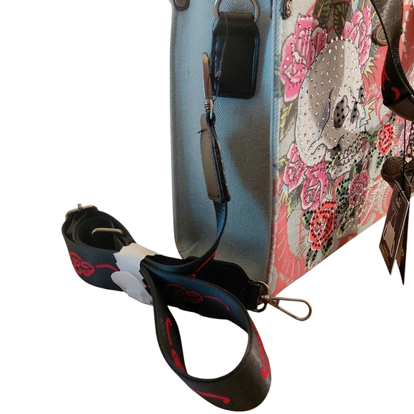 Ed Hardy Skull & Roses Rhinestone Tote Bag - Picture 4 of 7
